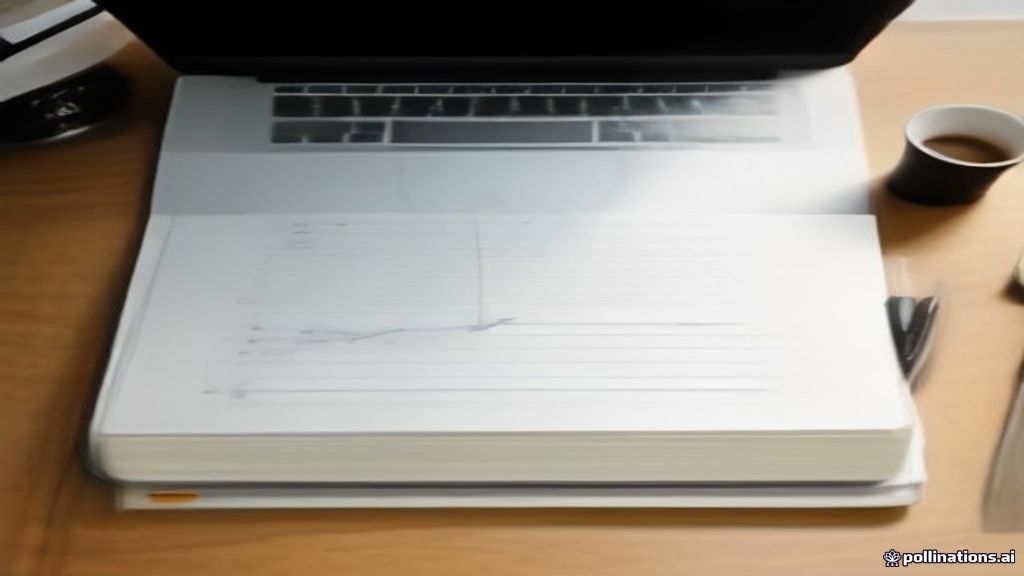 A clean workspace with a laptop displaying analytics metrics on a wooden desk.