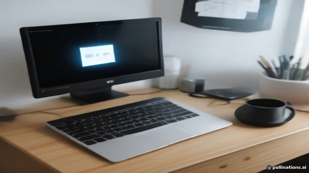 A modern home office setup with a computer displaying remote job application requirements.