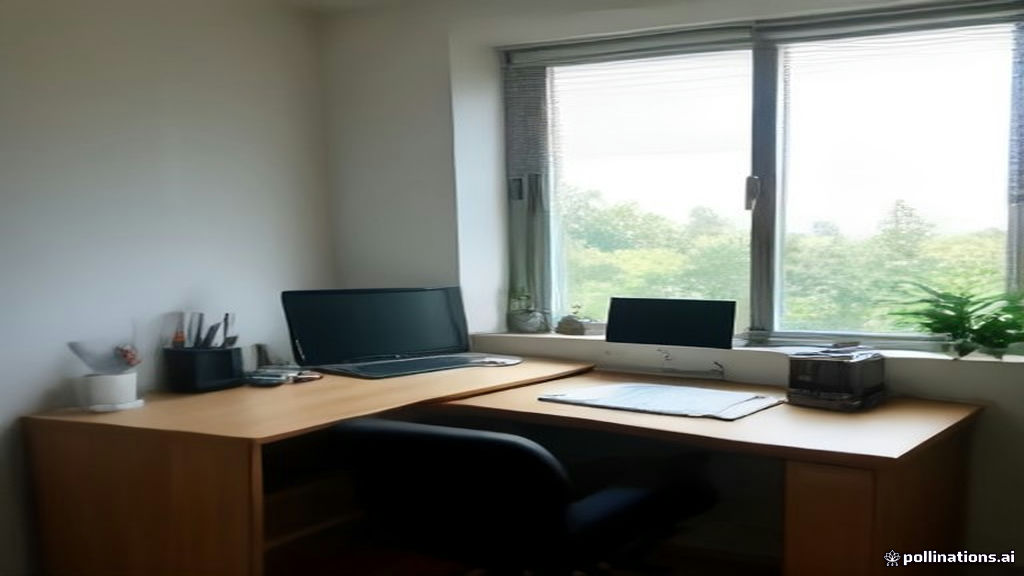 A modern remote workspace setup featuring a laptop displaying web evaluation tools for remote work.
