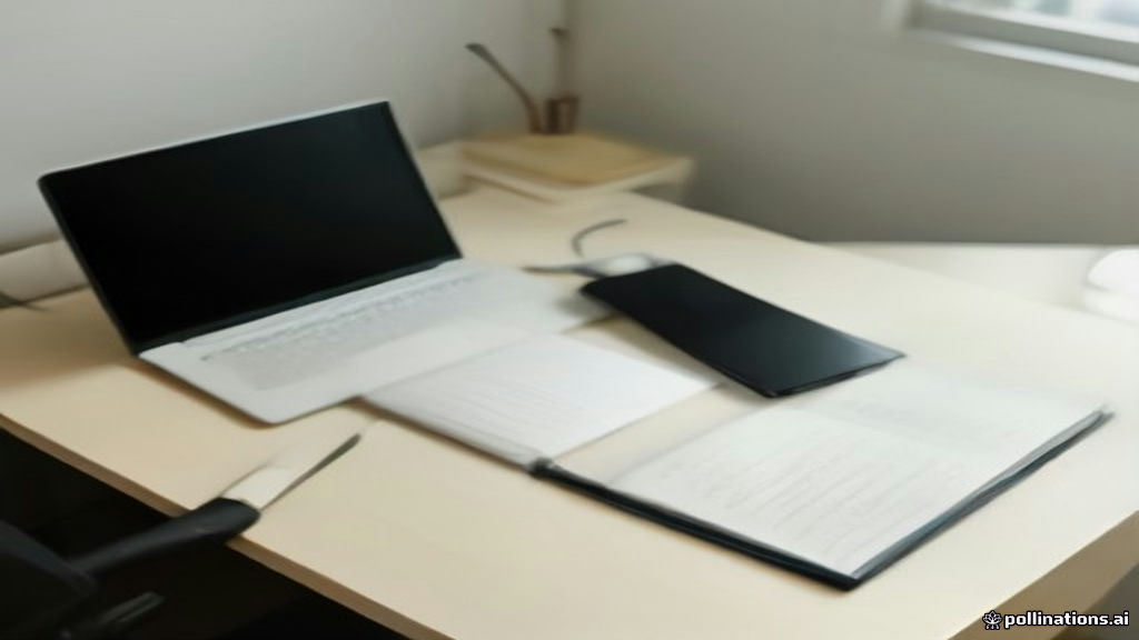A modern home office desk set up for remote AI evaluation and data annotation work.
