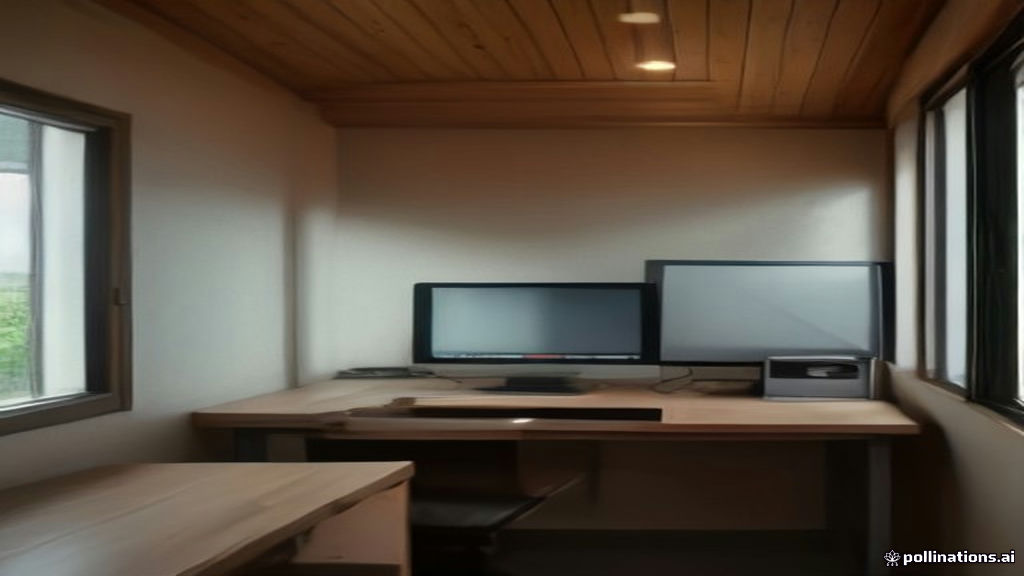 A modern remote workspace setup with a laptop displaying content evaluation workflow interface.
