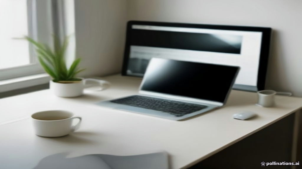 A organized home office desk set up for remote search engine evaluation and AI data collection work.