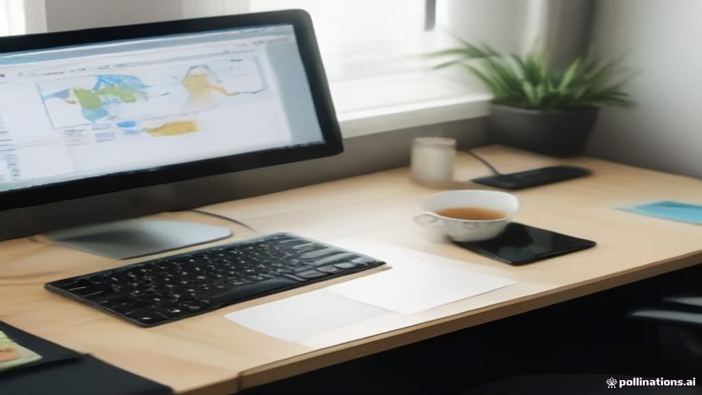 A modern home workspace with a laptop open to digital geographic maps and research guidelines.