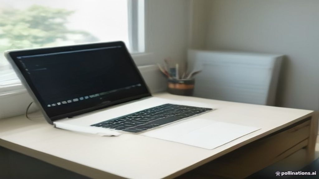 A modern home office setup with a laptop displaying remote working materials on a wooden desk.