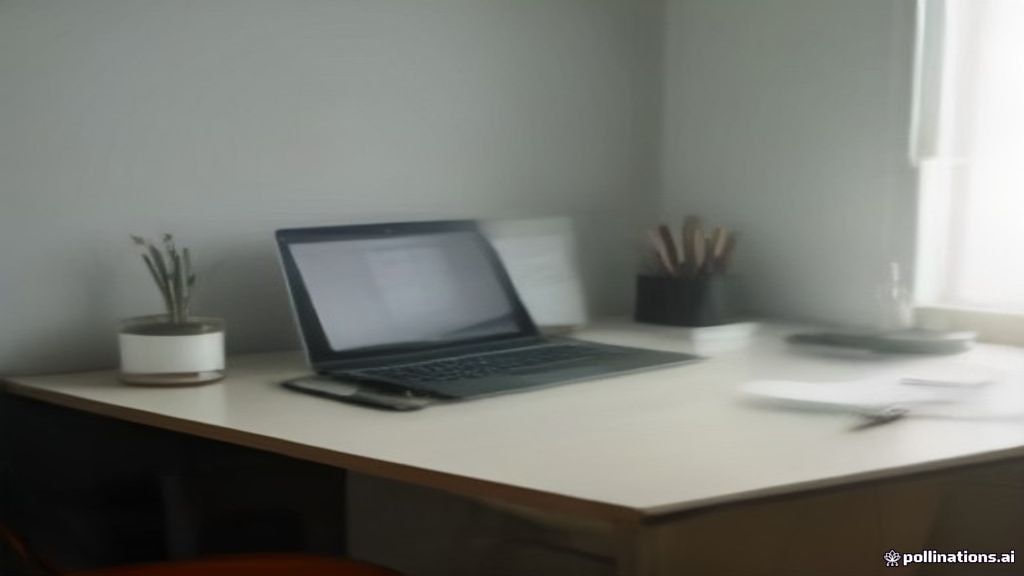 Minimalist home office desk with a laptop and notebook set up for paid online research studies.