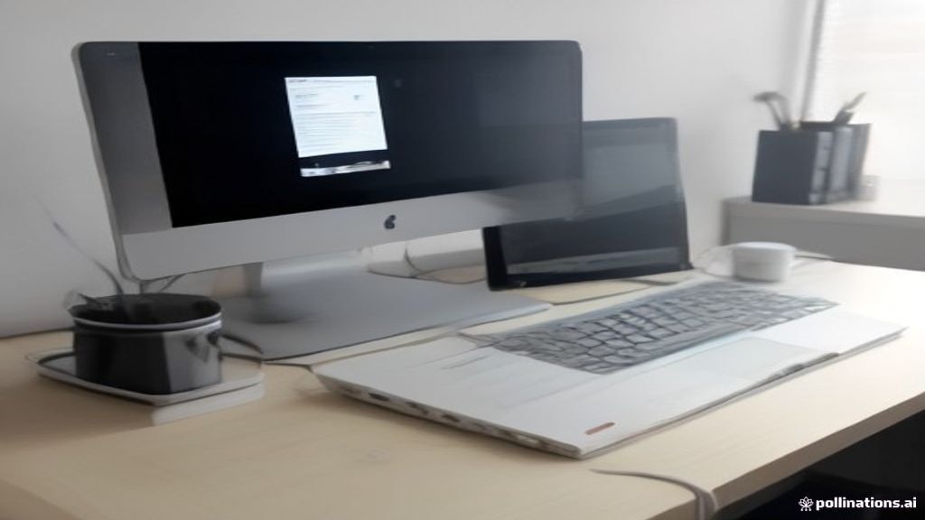 Laptop displaying a website layout alongside a desktop microphone arranged on a clean workspace setup.