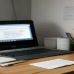 Remote online tutor working on a laptop at a neat desk, displaying digital educational materials.