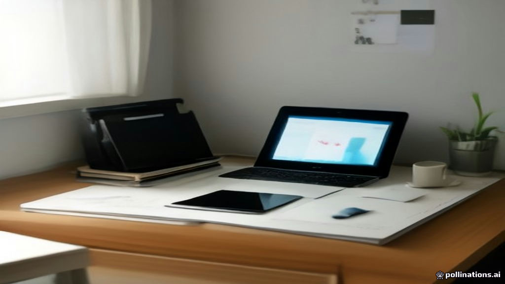 Minimalist home office desk setup with laptop and study notes prepared for remote online instruction.