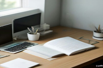 A professional remote work setup featuring a laptop and study notes for online tutoring.