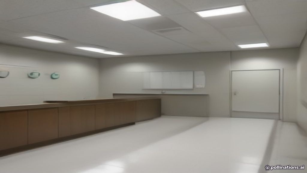 A modern clinical research check-in area with study paperwork on a desk.