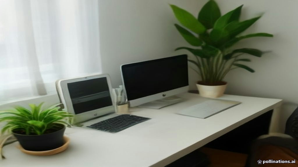 Minimalist home office workstation equipped for remote search evaluation and AI rating work.