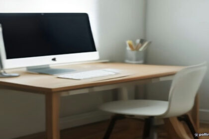 A modern home office setup with a laptop and workspace used for remote data evaluation work.