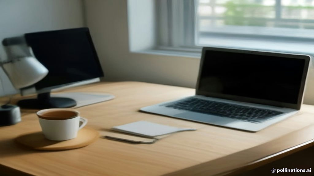A modern remote workspace setup with a laptop and customer support headset on a clean wooden desk.