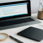 A tutor workspace with a laptop and handwritten study notes for online tutoring sessions.