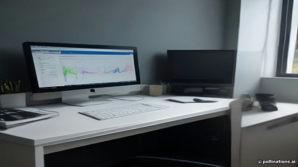 Modern video creator workspace featuring monitor displaying analytics graphs and audio gear.