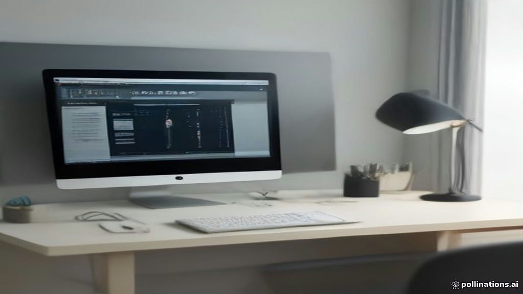 A video editor workspace showing desktop timeline software and studio lighting in a bright modern room.
